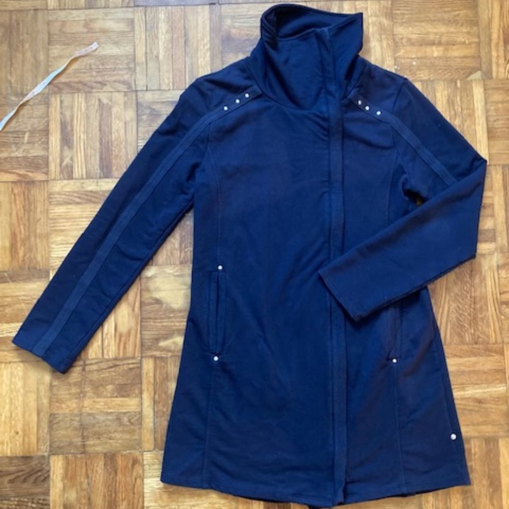 Neon Buddha Navy Blue Side Zip Up Cotton Tunic Yoga Style Jacket in XS